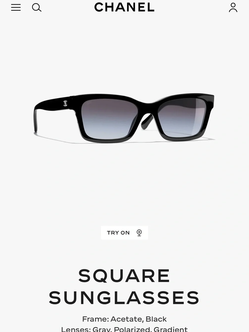 CHANEL Black Acetate Square Sunglasses with Gradient Gray Lenses